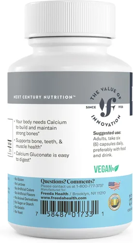Miniatura 7 de Freeda Gluconato de calcio - Suplemento de calcio vegano Kosher - Fácil de digerir y absorber - Apoya la fuerza ósea - Calcio puro sin vitamina D