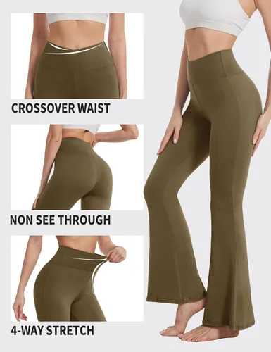 Miniatura 16 de ZOOSIXX Pantalones de yoga acampanados para mujer, leggings cruzados suaves con corte de bota
