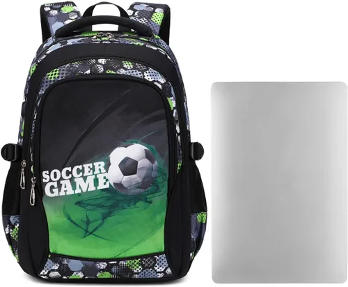 Miniatura 6 de BYPTNF Mochila para niño, estudiante, niño, impermeable, duradera, elemental, casual, media, verde (E-green), Computadora portátil