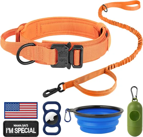 Miniatura 8 de HYDEME Collar táctico ajustable para perro, collar de nailon de entrenamiento militar con mango de control y hebilla de metal pesado para perros