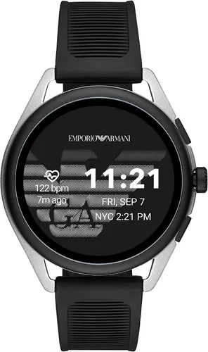 Emporio Armani - Smartwatch 3 con tecnología Wear OS de Google con altavoz frecuencia cardíaca GPS NFC y notificaciones de celular inteligente Negro