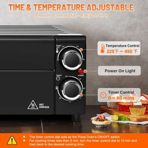 Miniatura 3 de Anatole Horno de pizza eléctrico de 12" y 1800W para interiores, en encimera, para hacer pizza, con tiempo y temperatura ajustables