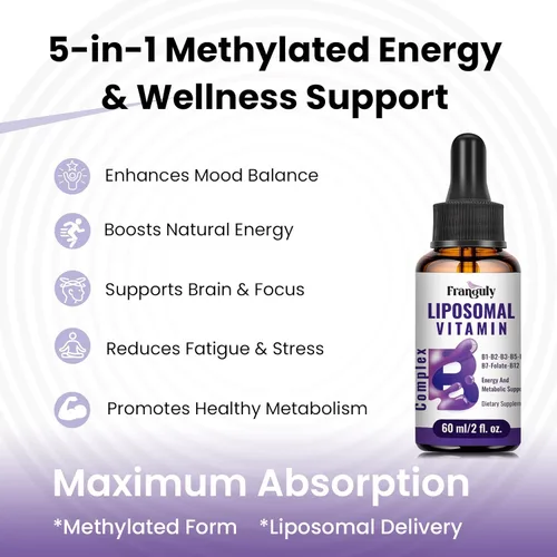 Miniatura 5 de Complejo de vitamina B liposomal líquido sublingual complejo B suplemento de vitaminas para mujeres y hombres mejora la absorción metilada B12, B1