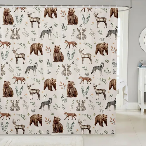 Miniatura 9 de Erosebridal Cortina de ducha de animales del bosque, cortina de ducha de oso ciervo, lobo, cortina de ducha de baño, cortina de baño impermeable