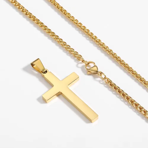 Miniatura 3 de RS Collar de cruz para hombres niños y mujeres de 16 a 24 pulgadas cadena con colgante de cruz de acero inoxidable regalo religioso Acero inoxidable