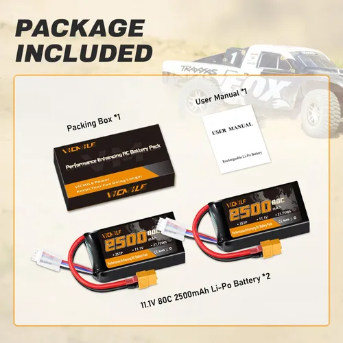 Miniatura 6 de 3S Lipo Batería 2500mAh 11.1V 80C Alta tasa de descarga Shorty Pack Baterías RC con XT60 Plug Fit para RC Avión FPV Quadcopter Helicóptero Drone