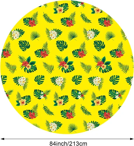 Miniatura 2 de Oudain 6 manteles hawaianos redondos de verano de 84 pulgadas, manteles de plástico Lagre Tropical Luau con hojas de palma y flor de hibisco