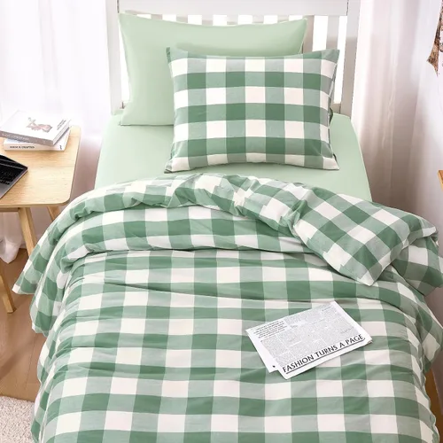 Miniatura 4 de Wake In Cloud - Juego de funda de edredón de algodón gingham, a cuadros de búfalo a cuadros granja, juego de ropa de cama de percal texturizado 100%