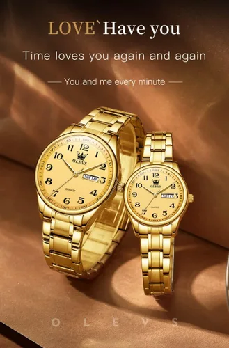Miniatura 26 de OLEVS Juego de 2 relojes de cuarzo para parejas de San Valentín, calendario luminoso, ventana de fecha, 3 ATM, impermeable, casual, acero