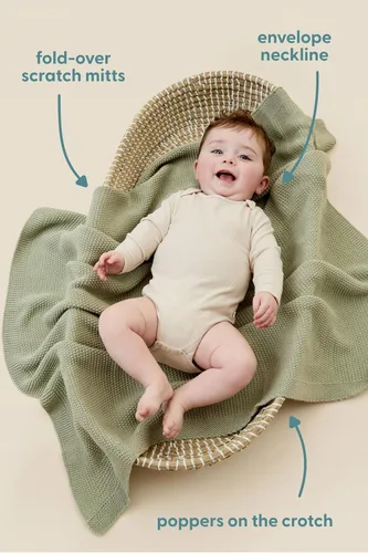 Miniatura 10 de MORI Body unisex de manga larga para bebé de viscosa de bambú y algodón orgánico, cómodo mameluco para niños y niñas