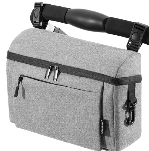 Organizador universal para cochecito de bebé, espacio grande con portavasos aislado, bolsa de pañales desmontable, correa de hombro ajustable para