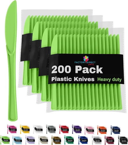 Miniatura 23 de Party Solids - Cuchillos de plástico negro, 200 piezas, cuchillos negros, utensilios desechables, juego de cubiertos de plástico resistente