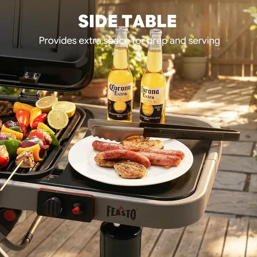 Miniatura 9 de Feasto Parrilla plegable de gas propano con tapa esmaltada de porcelana para cocinar al aire libre, ruedas grandes todo terreno para un fácil