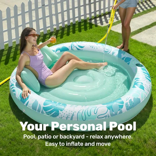 Miniatura 3 de SLOOSH Flotador inflable para piscina de bronceado, flotadores de piscina de 72 x 56 pulgadas para adultos con almohada, flotador redondo 4 en 1