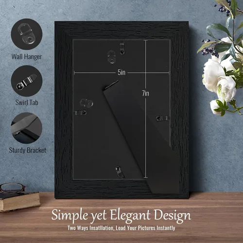 Miniatura 3 de VCK Portarretratos de madera negra de 5 x 7 pulgadas, para colgar en la pared, galería o mesa, 1 paquete