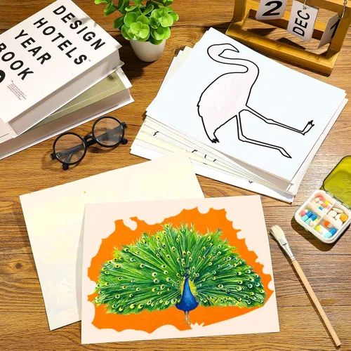 Miniatura 5 de 20 piezas de productos de demencia para ancianos con 1 pincel de pintura con tema de animales, juguetes reutilizables para pintura al agua, juguetes
