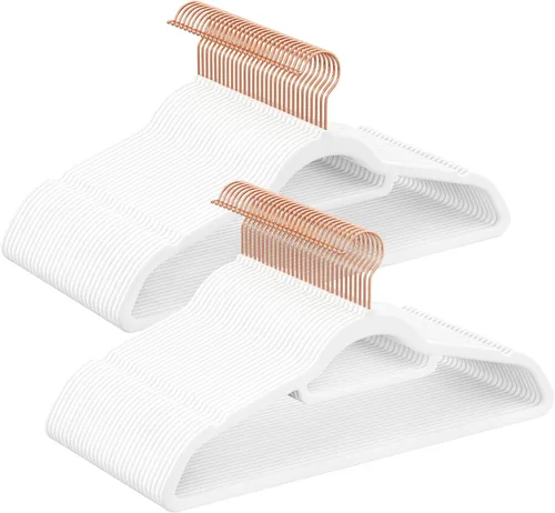 Miniatura 13 de SONGMICS Perchas de Terciopelo, Juego de 50 Perchas para Ropa con Gancho Giratorio de Oro Rosa, Antideslizantes y que Ahorran Espacio, 0.2 Pulgadas