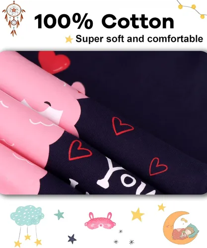Miniatura 5 de DAUGHTER QUEEN Pijama de algodón para niñas de 4 piezas, talla 18 meses-12 años