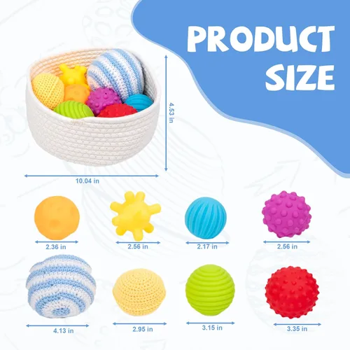Miniatura 5 de Adena Montessori Paquete de 8 bolas sensoriales para niños pequeños de 1 a 3 años, juguetes sensoriales para bebés de 6 a 12 meses, juguete