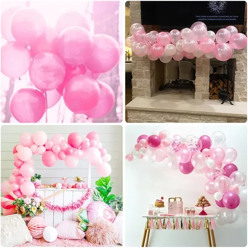 Miniatura 6 de Set de globos rosados, 60 paquetes de 30,5 cm, globos metálicos de cromo rosa perla, macarrón, rosa claro, diferentes tonos, para decoración de Rosa
