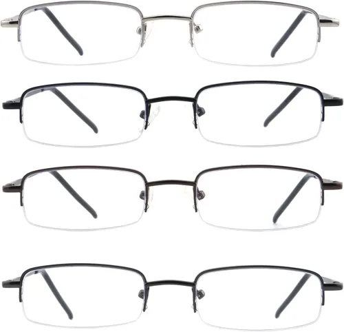 Miniatura 2 de Paquete de 4 lentes de lectura de medio marco de metal para hombres y mujeres, lentes de bloqueo de luz azul con bisagras de resorte