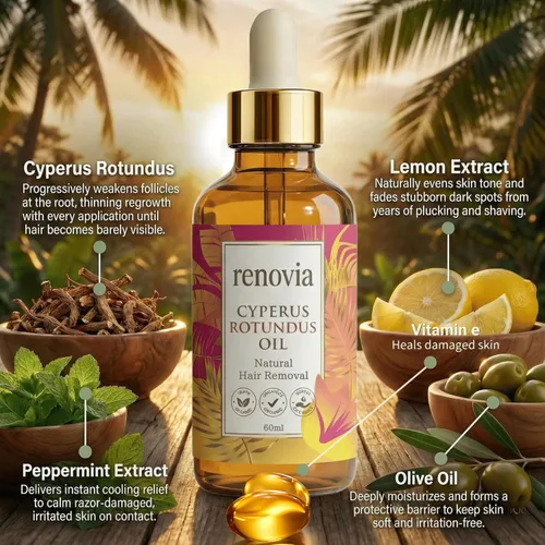 Miniatura 2 de Renovia Cyperus Rotundus Aceite para depilación, nuevo aceite de depilación profesional, depilación Renovia Organics 2026