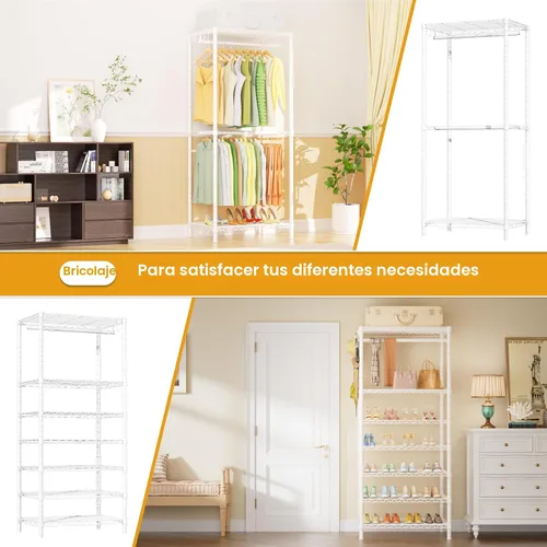 Miniatura 5 de Ulif E13 Perchero de Ropa de Servicio Pesado (Con 4 Barras Colgadoras y 8 Estantes) Percheros Independientes para Colgar Ropa, Organizador de Closet