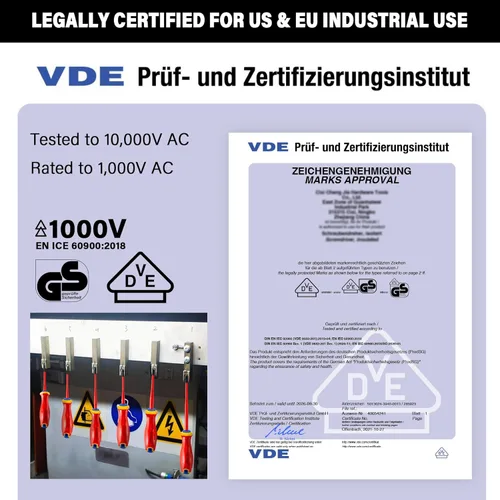 Miniatura 2 de Juego de destornilladores aislados Hautmec, juego de 6 destornilladores para electricistas, certificado VDE y GS 1000V, con puntas magnéticas