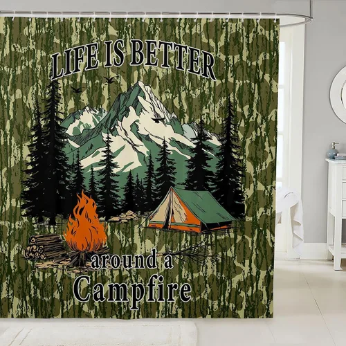Miniatura 35 de Erosebridal American Flag Shower Curtain 72" Wx72 L Army Green Camo Waterproof Bathroom Curtains Bear Claw Hunting Theme Bathroom Shower Curtain