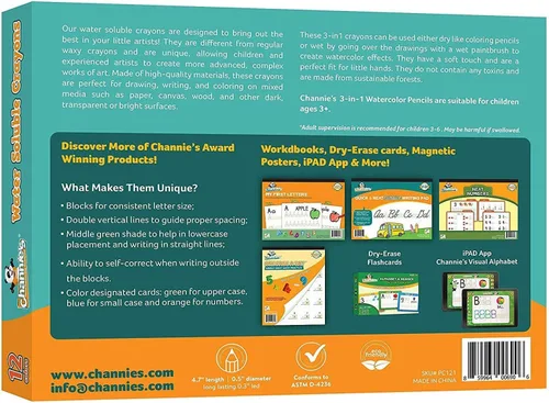 Miniatura 6 de Channie's Crayones solubles en agua 3 en 1 para niños: crayones de cera, lápices de colores y acuarela, con pincel y sacapuntas gratis, pintura