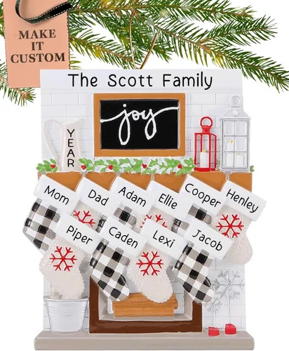 Adorno personalizado para familia grande de 10 personas 2025 | Personalización gratuita en 24 horas | Adornos navideños de chimenea grabados con