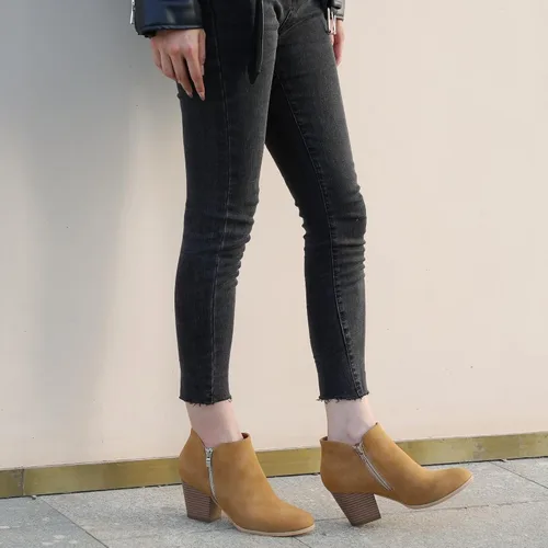 Miniatura 4 de firelli Botas de tobillo para mujer, botas de tacón bajo con punta redonda y cremallera