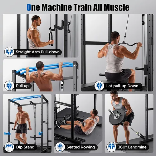 Miniatura 5 de Sportsroyals Jaula de Potencia, Rack de Potencia Multifuncional de 1600 libras con Sistema de Cruce de Cable Ajustable y Más Accesorios de Azul