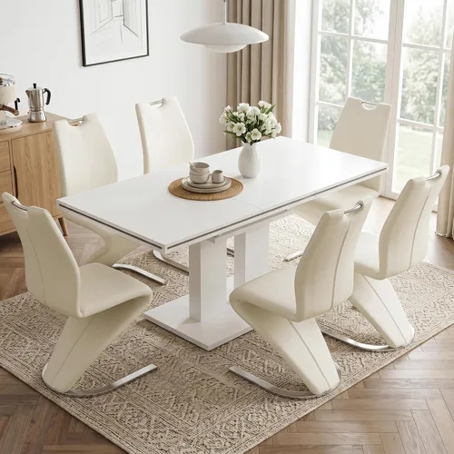 Miniatura 11 de HIPIHOM Mesa de comedor moderna de 46 pulgadas, mesa de cocina rectangular con acabado de roble, mesa de comedor compacta para 4, construcción