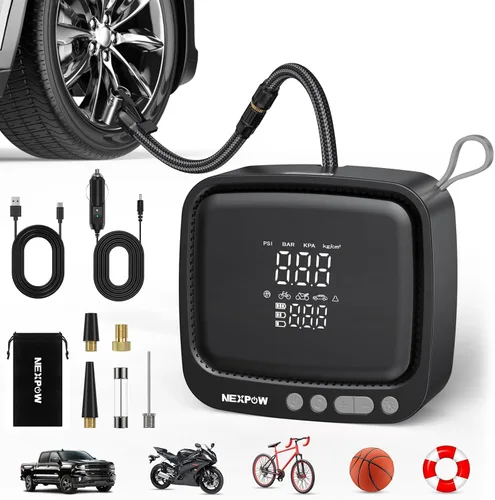 Miniatura 8 de NEXPOW Inflador de neumáticos, compresor de aire portátil, bomba de aire de 150 PSI para neumáticos de automóvil con manómetro digital y apagado