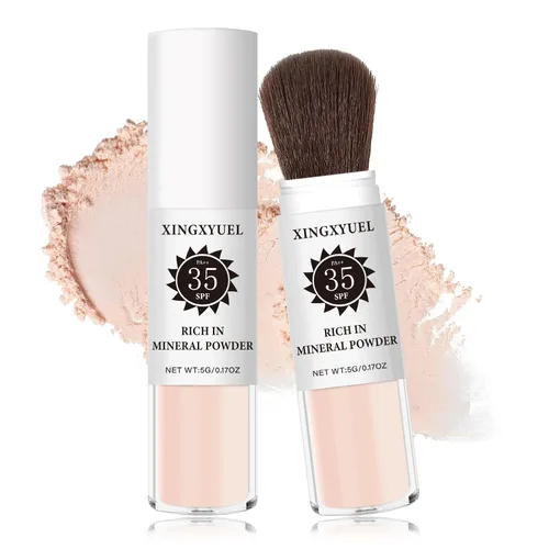 Miniatura 11 de Polvo de ajuste de protector solar mineral para cara y cuero cabelludo, SPF 35 polvo mineral cepillo protector solar control de aceite acabado mate