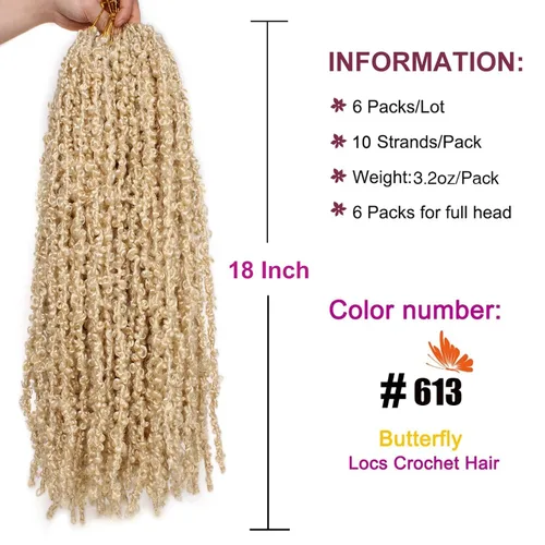 Miniatura 88 de ZRQ Butterfly Locs Cabello de Ganchillo Corto 6 Paquetes Negro Cabello Bob de Ganchillo 8 Pulgadas Locs Sintéticos Desordenados Desgastados Trenzas