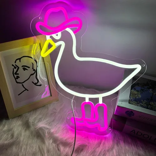 Letrero de neón de pato para decoración de pared, luz de neón de pato vaquera con atenuador y USB, regalo para niñas, letrero de luz LED para bar,