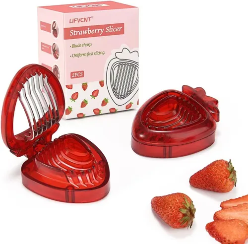 2 piezas de fresas, cortador de frutas, cortador de huevos de frutas para niños, utensilios de cocina, herramienta cortadora de fresas vegetarianas