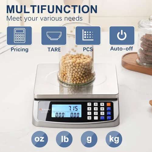 Miniatura 6 de Atogou Báscula de alimentos de 110 libras, báscula de cocina comercial con cálculo de precios, enchufable utilizable, 0.05 oz/1 g, acero inoxidable