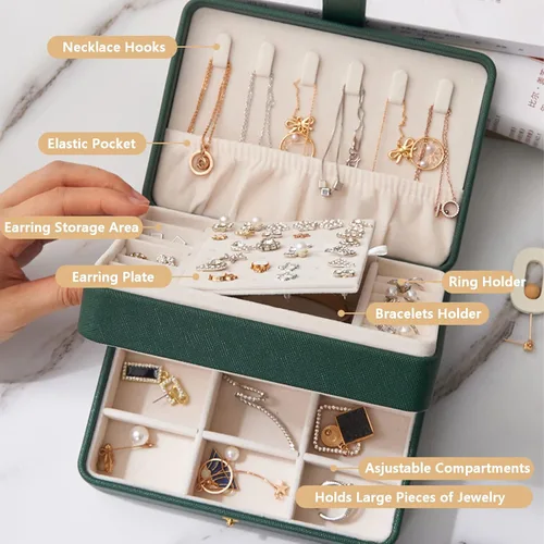 Miniatura 4 de KOOAAICCHI Joyero pequeño, organizador de joyas de viaje, cajas de joyería portátiles para mujeres y niñas, regalo de doble capa, soporte de joyería