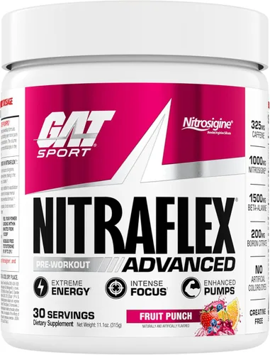 Miniatura 9 de GAT SPORT Nitraflex Advanced - Polvo para antes del entrenamiento, aumenta el flujo sanguíneo, aumenta la fuerza y la energía, mejora el rendimiento