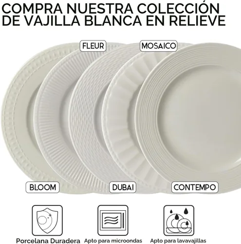 Miniatura 6 de Tabletops Gallery - Vajilla redonda de porcelana blanca en relieve - Bloom - Set de vajilla de 12 piezas Blanco Bloom