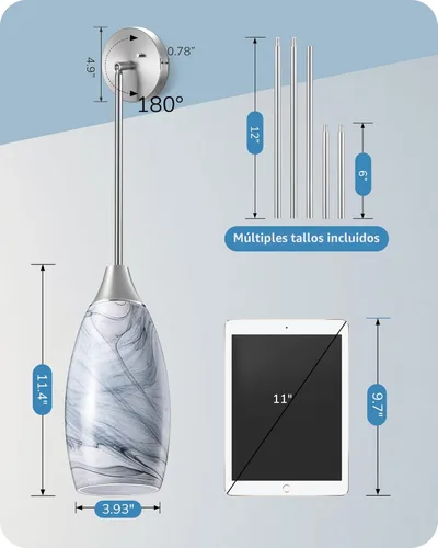 Miniatura 4 de EDISHINE Accesorio de Lámpara Colgante, Lámpara Colgante de Vidrio Artístico Hecha a Mano, Luz de Techo Cableada, Pantalla de Vidrio de Mármol Gris