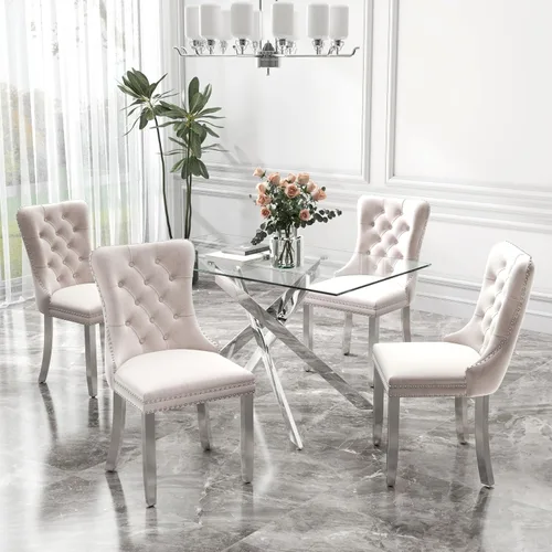 Miniatura 96 de Juego de comedor de 3 piezas con superficie de vidrio transparente, juego de comedor cuadrado minimalista moderno de 36'', juego de mesa de cocina