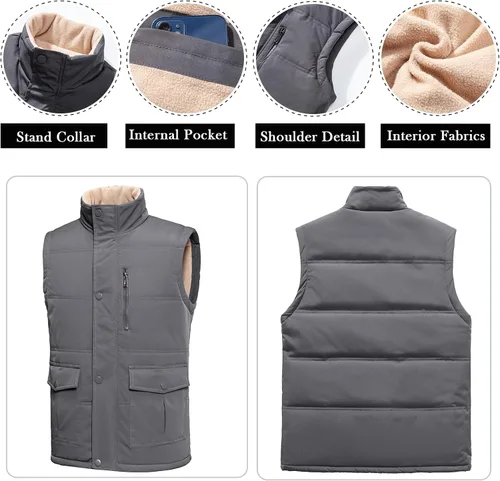 Miniatura 2 de Msmsse Chaleco acolchado de invierno para hombre, chaleco acolchado con cuello alto, chaleco acolchado cálido