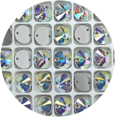 Crystal AB, Preciosa Czech MC Rivoli - Piedras para coser, con 2 agujeros, estilo #438-61-302, plateado laminado, tamaño 0.394 in, 24 piezas