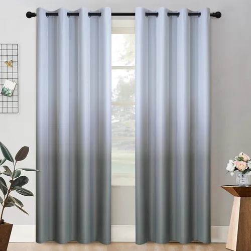 Miniatura 97 de COSVIYA Cortinas 100% Opacas Azul Degradado con Lazos Ajustables para Cocina Aislamiento Térmico Oscurecimiento de Habitación Cenefa con Bolsillo