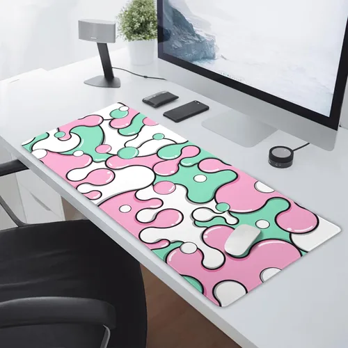 Miniatura 7 de Alfombrilla de ratón rosa y verde anime geométrica japonesa extendida para escritorio 90X40 CM, base de goma antideslizante, borde cosido