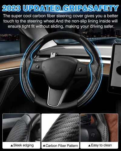 Miniatura 5 de Shademax Funda para Volante de Tesla Modelo Y/3 2017-2025 2026 (Compatible con Modelo Y Juniper 2026/ Modelo 3 Highland) Funda Protectora de Volante
